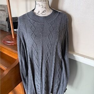 Kim Rogers Curvy Gray Crewneck Cable Knit Sweater NWT